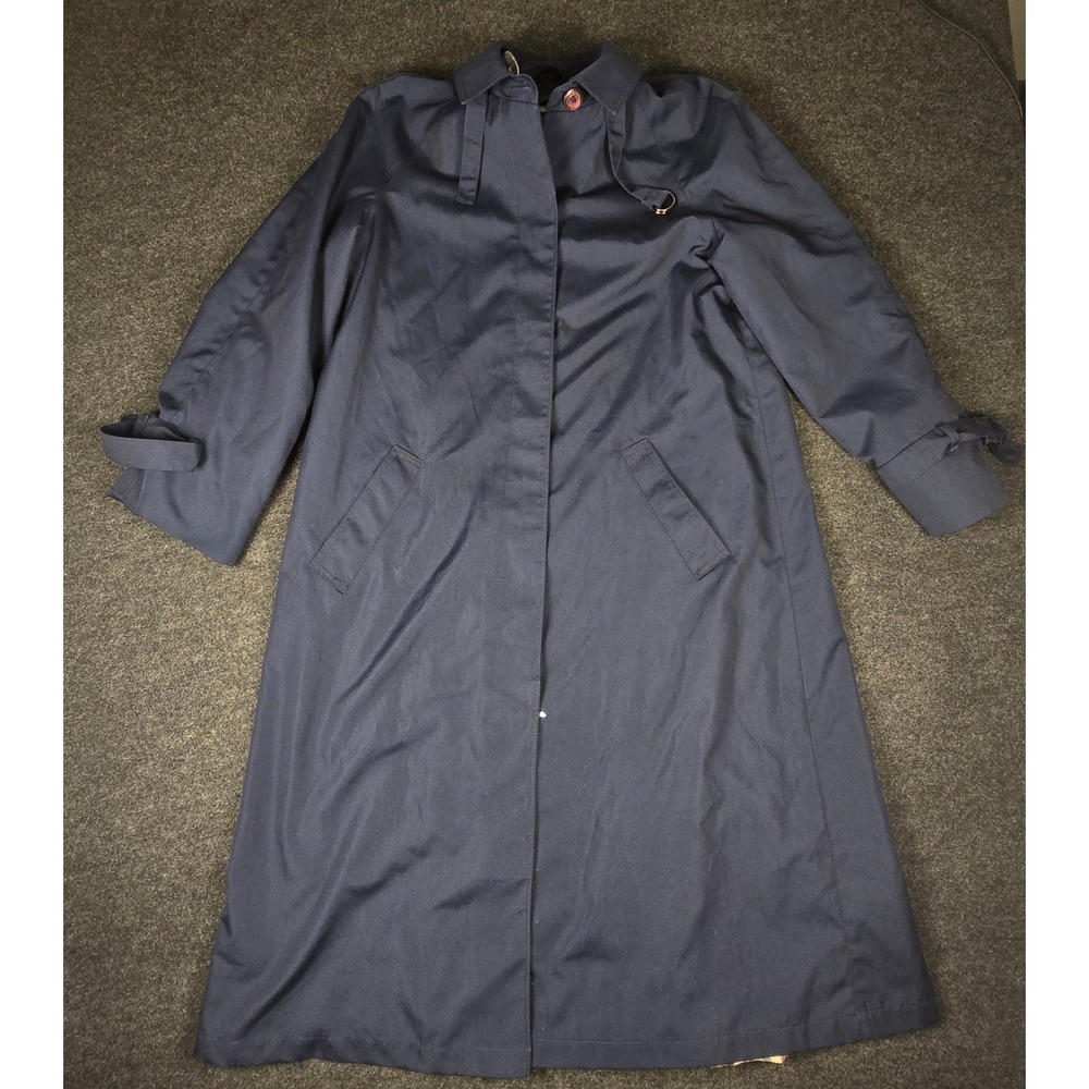 Vintage 90s Eddie Bauer Women's Navy Long Trench Rain Coat Outerwear Size L